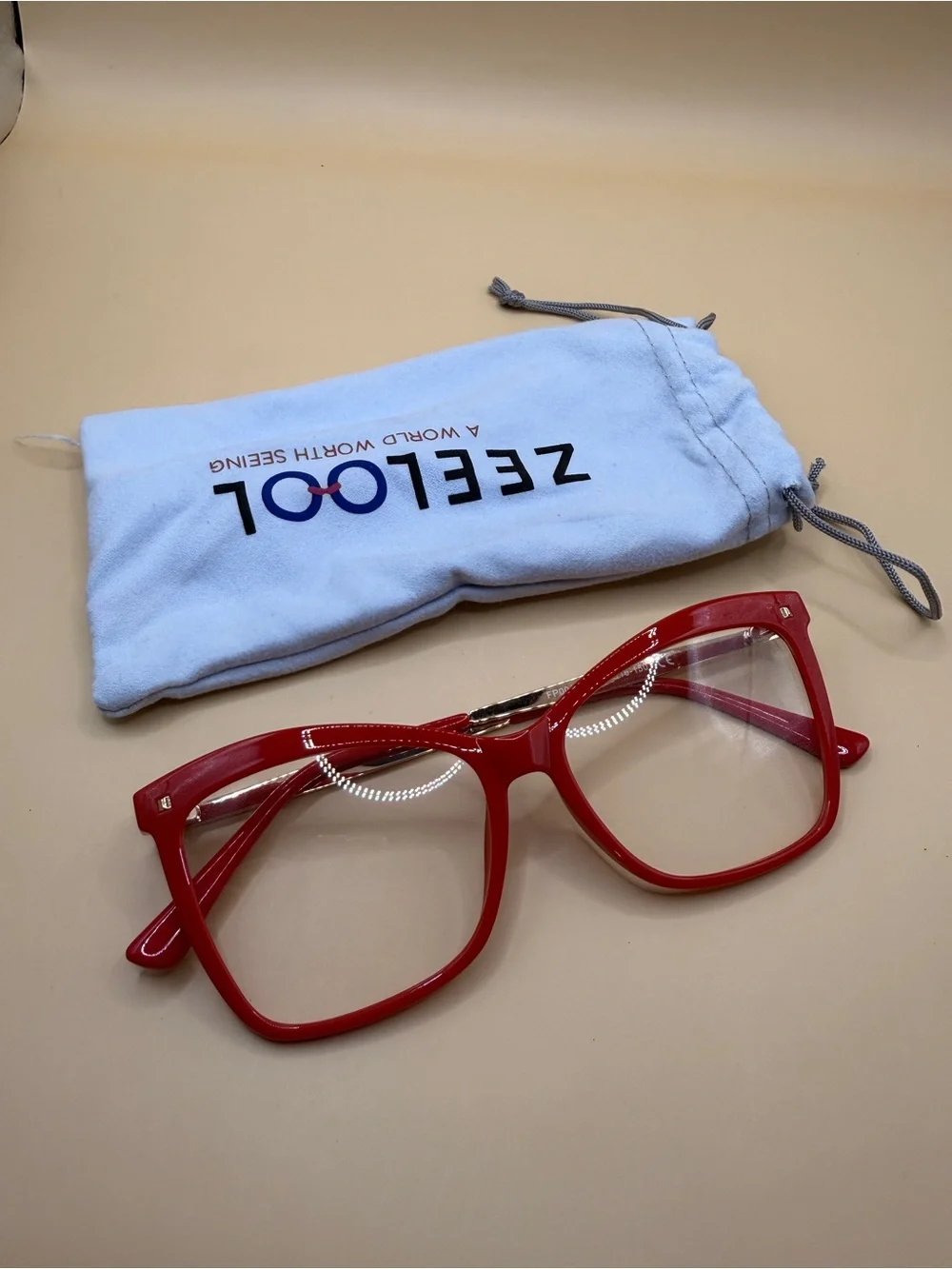 Zeelool Red Square Glasses Frame, No prescription